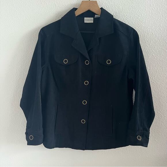 Chico’s Black Front Button Collar Shacket Jacket Casual Chico’s 1 Medium - Picture 1 of 6